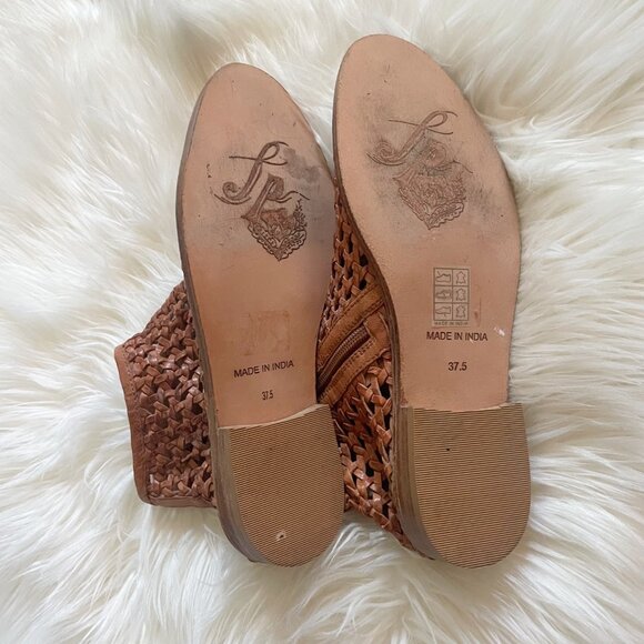 Free People Brown Rust Woven Leather Bohemian Cayne Ankle Shoeboots - Picture 7 of 8